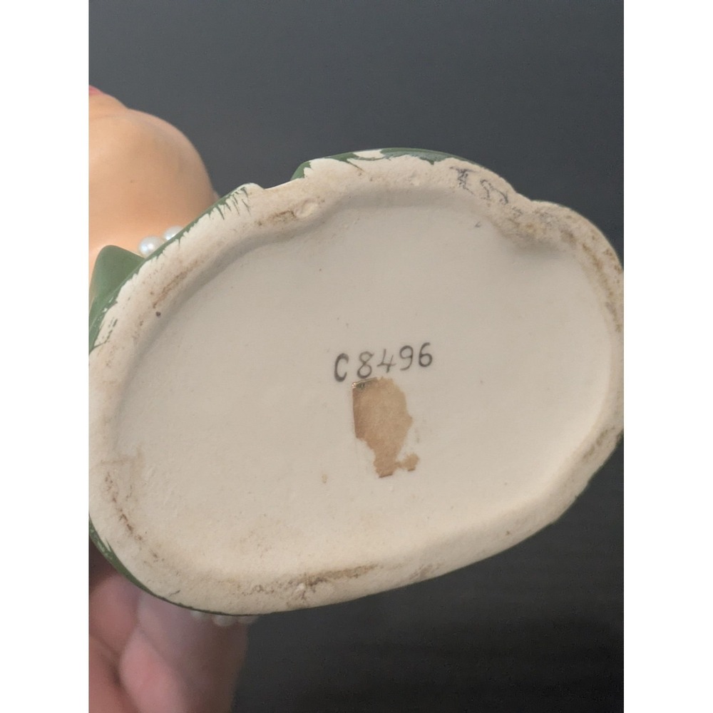 Vintage Napcoware Planter Ceramic Woman Vase Green Bow Pearl Necklace C8496 60s - Picture 10 of 11